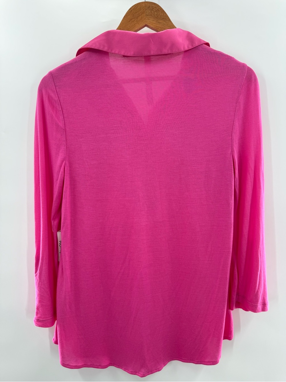NWT Kensie Long Roll Tab Sleeve Pull Over V-Neck Blouse Lightweight Hot Pink S - Picture 7 of 11
